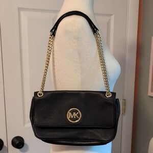 Michael Kors Black and Gold Leather Shoulder Bag